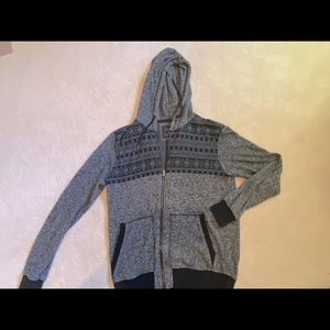 Gray Mens Hoodie Sweatshirt with Black Graphic Design Medium